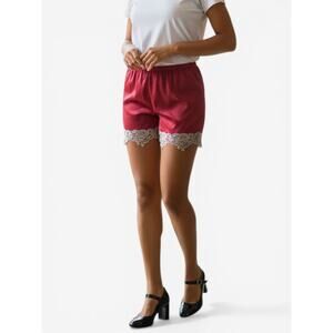 Silky Burgundy Red Lace Trim Coquette Dollette Ballet Tap Shorts Sz Small